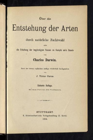 Charles Darwin: Über die Entstehung der Arten