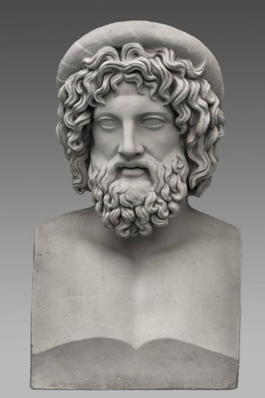 Kopf des Asklepios auf moderner Büste