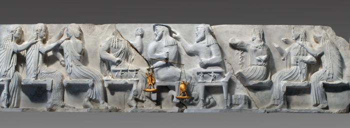 Siphnierschatzhaus in Delphi, Ostfries mit Götterversammlung