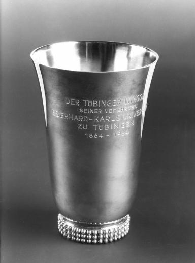 6 silberne Becher mit silbernem Tablett "Tübinger Wingolf"