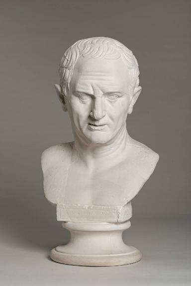 Antike Porträtbüste des Redners M. Tullius Cicero mit Inschrift und neuzeitlichem Kopf