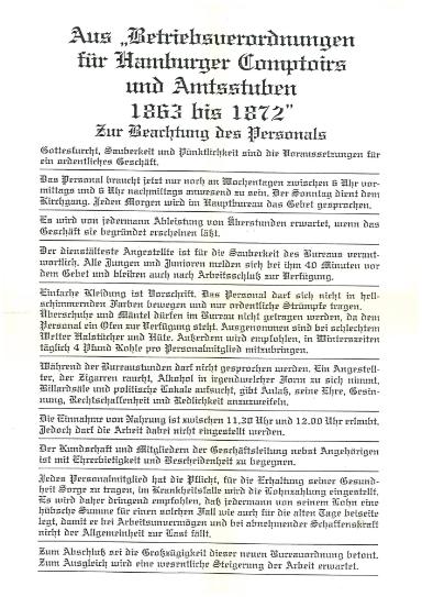 Betriebsverordnung für Hamburger Comptoirs und Amtsstuben 1863 bis 1872