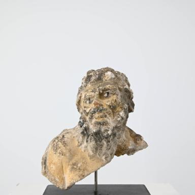 Figurine: Schulterpartie und Kopf eines Bärtigen (Silen?)