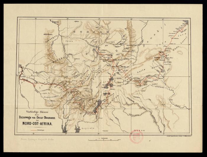 Reisewege von Oscar Neumann in Nord-Ost-Afrika, 1893/4