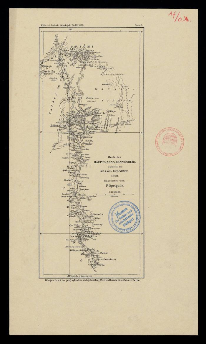 Route des Hauptmanns Kannenberg während der Massāï-Expedition