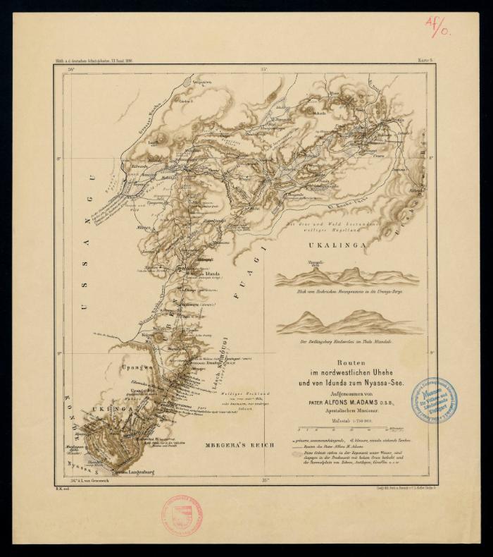 Routen im nordwestlichen Uhehe und von Idunda zum Nyassa-See