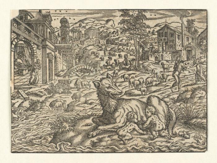 Romulus und Remus von der Wölfin gesäugt