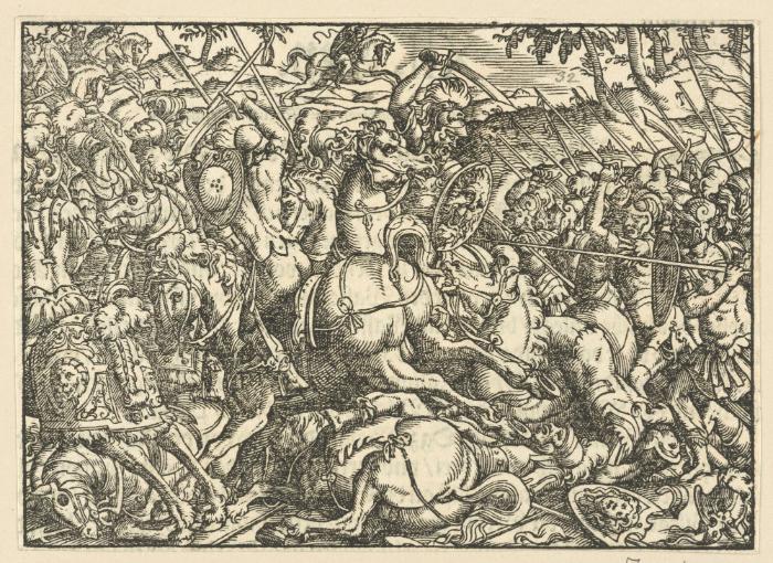 Kampf zwischen Reitern und Infanterie