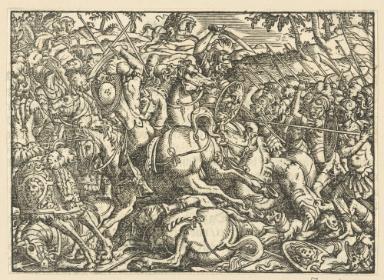 Kampf zwischen Reitern und Infanterie