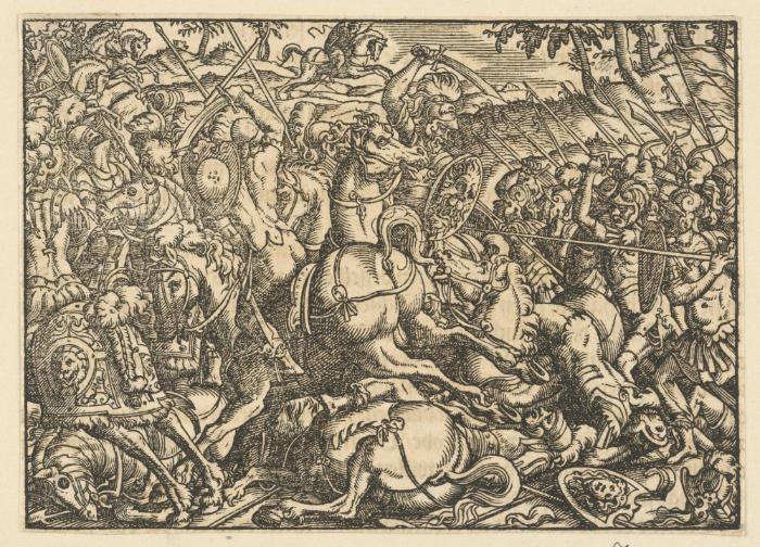 Kampf zwischen Reitern und Infanterie