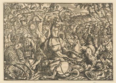 Kampf zwischen Reitern und Infanterie