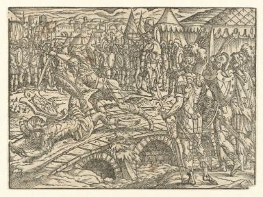 Titus Manlius tötet einen Soldaten auf der Brücke