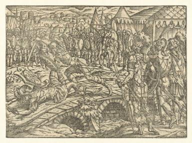 Titus Manlius tötet einen Soldaten auf der Brücke