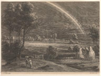 Landschaft mit großem Regenbogen