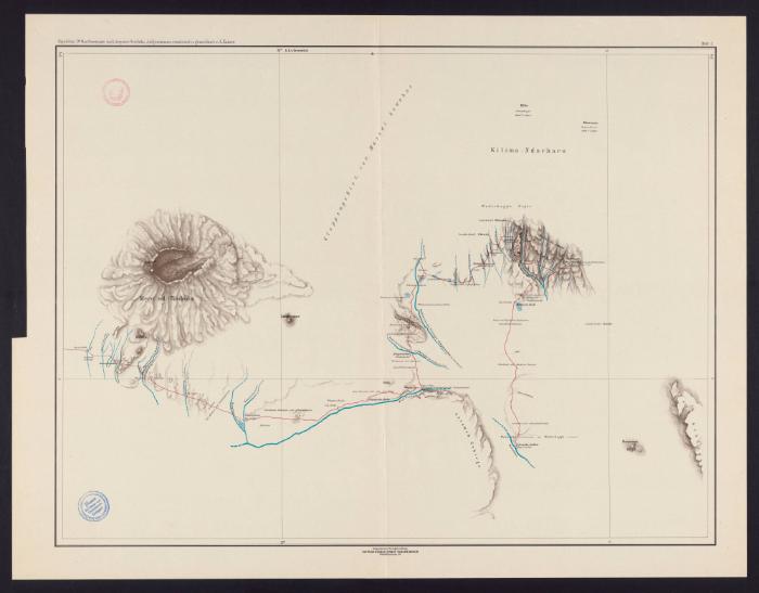 Reiseroute der Expedition Dr. Max Schoeller nach Äquatorial-Ostafrika: Meru Od. Timbolu (Blatt 3)
