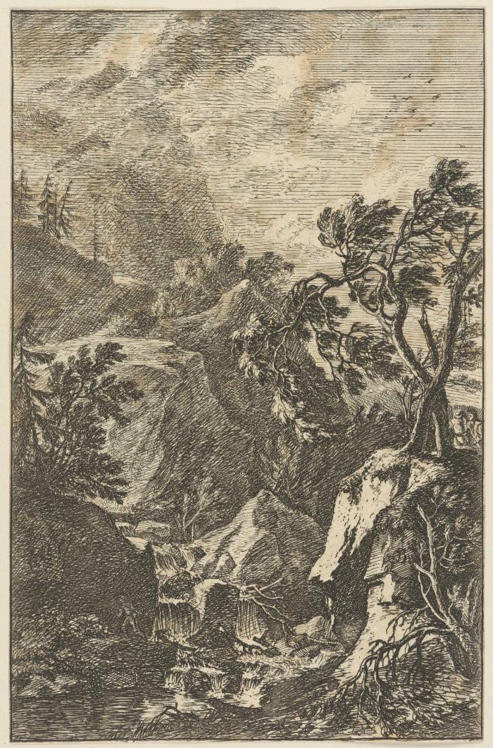 Zwei Männer bei den Bäumen und Angler am Fluss (Serie: Landschaften)