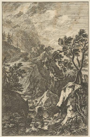 Zwei Männer bei den Bäumen und Angler am Fluss (Serie: Landschaften)