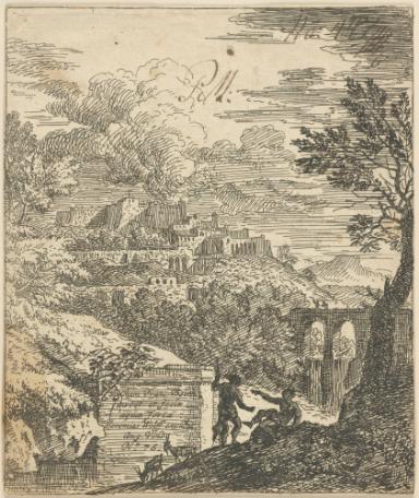Zwei Hirten vor einer Stadt (Serie: Landschaften)