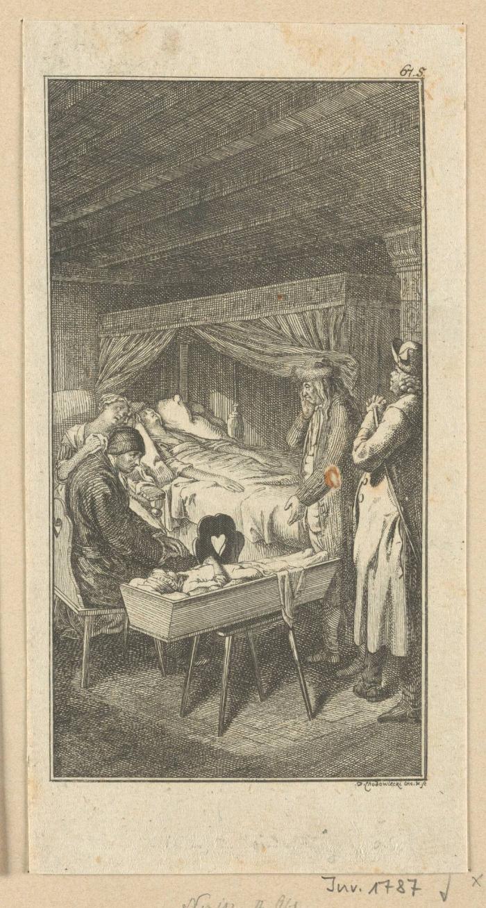 Sebaldus am Totenbett seiner Frau und dem Sarg seines Kindes