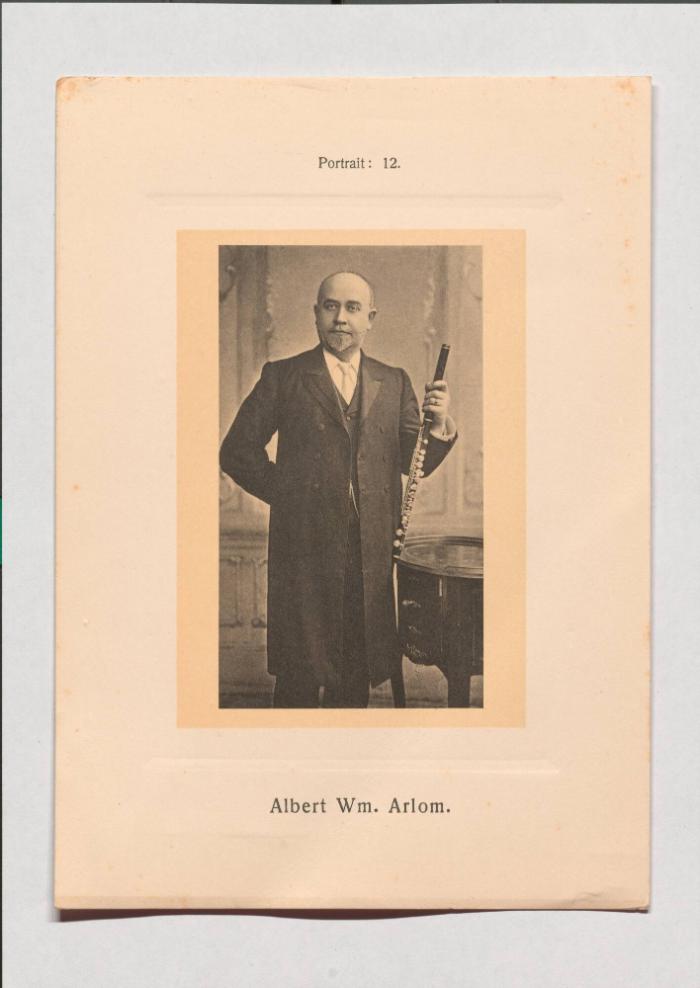 Albert Wm. Arlom aus Adolph Goldbergs Porträt-Sammlung hervorragender Flöten-Virtuosen, Dilettanten und Komponisten