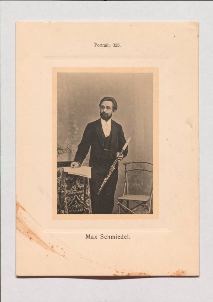 Max Schmiedel aus Adolph Goldbergs Porträt-Sammlung hervorragender Flöten-Virtuosen, Dilettanten und Komponisten