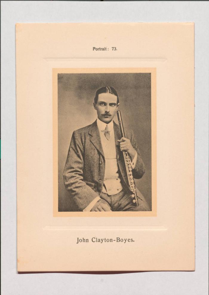 John Clayton-Boyes aus Adolph Goldbergs Porträt-Sammlung hervorragender Flöten-Virtuosen, Dilettanten und Komponisten