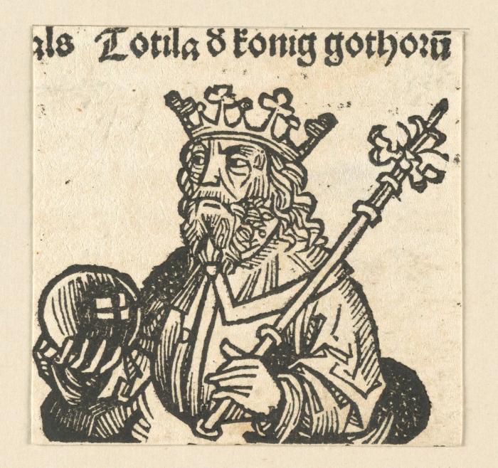 Schedelsche Weltchronik - Herrscherdarstellungen: Totila 8 koenig gohtoru(m) (145v)