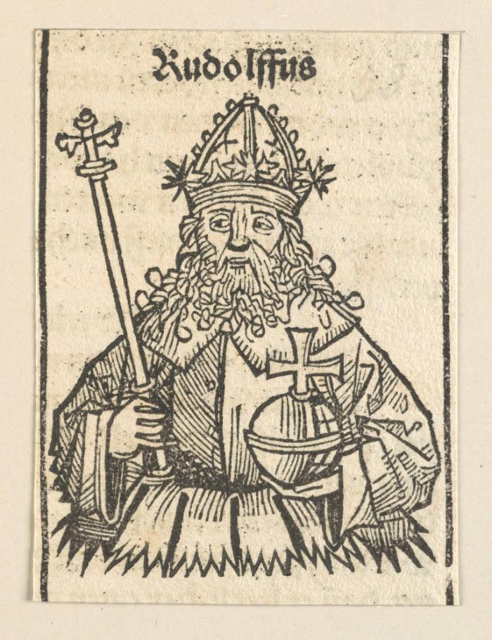 Schedelsche Weltchronik - Herrscherdarstellungen: Linea der kaiser, Rudolffus (216r)