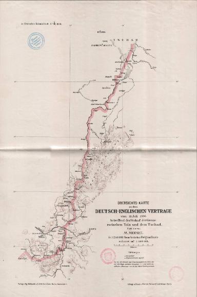 Übersichts-Karte zu dem deutsch-englischen Vertrage vom 16. Juli 1906 Grenze zwischen Yola und dem Tschad, reduziert auf 1:1.000.000