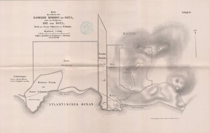 Gebiet der Baseler Mission bei Botha sowie Dorfgebiete Kie und Bota. Farm von Jsaac Johnson bei Mokindi