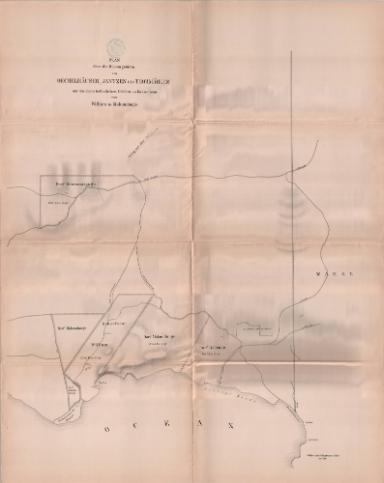 Plan über die Küstengebiete von Oechelhäuser, Jantzen und Thormählen mit den darin befindlichen Dörfern u. d. Kakaofarm von William in Makundange