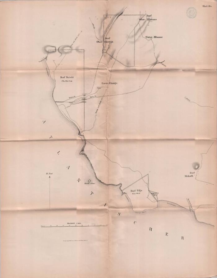 Plan über die Küstengebiete von Oechelhäuser, Jantzen und Thormählen mit den darin befindlichen Dörfern u. d. Kakaofarm von William in Makundange