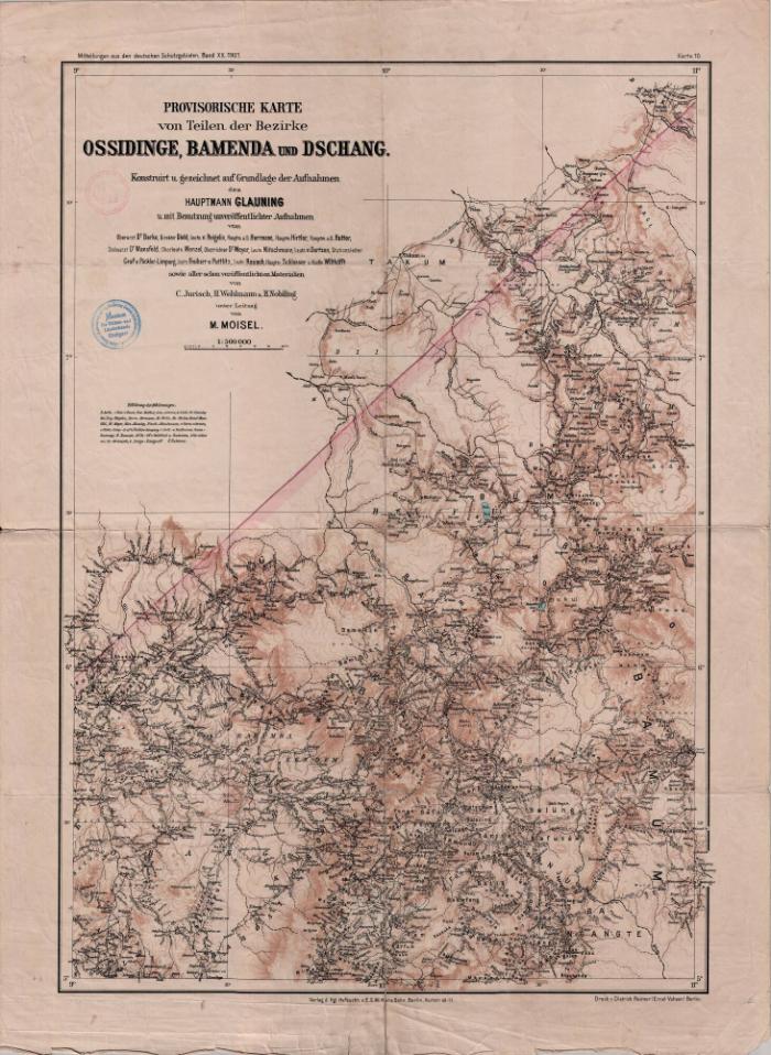 Provisorische Karte von Teilen der Bezirke Ossidinge, Bamenda und Schang