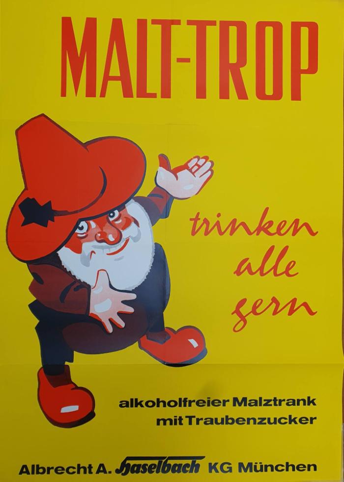 MALT-TROP, alkoholfreier Malztrank mit Traubenzucker; Brauerei Haselbach München-Riem