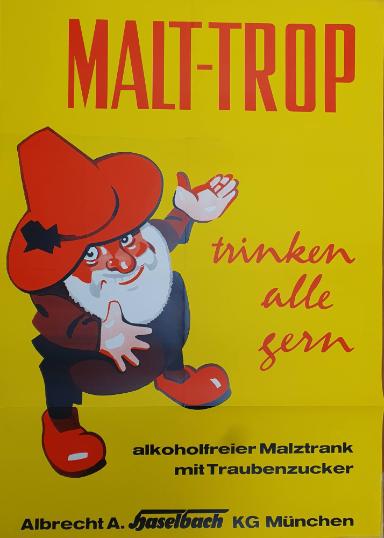 MALT-TROP, alkoholfreier Malztrank mit Traubenzucker; Brauerei Haselbach München-Riem