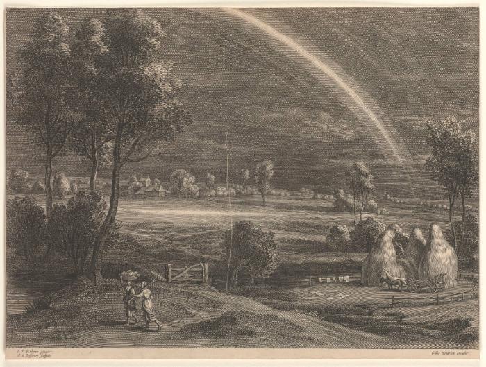 Landschaft mit großem Regenbogen