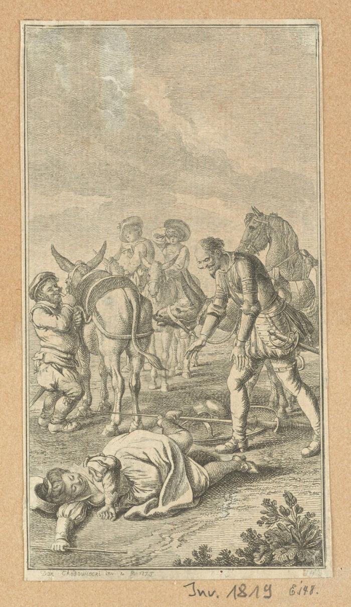 Don Quixote hilft der vom Esel gefallenen Dulcinea