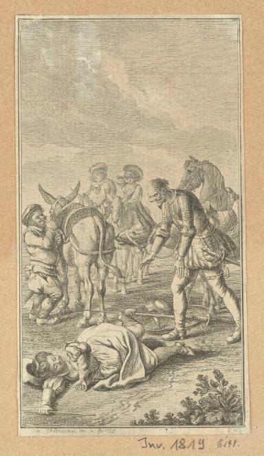 Don Quixote hilft der vom Esel gefallenen Dulcinea