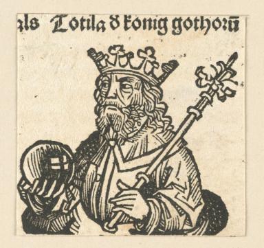 Schedelsche Weltchronik - Herrscherdarstellungen: Totila 8 koenig gohtoru(m) (145v)