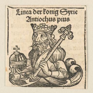 Schedelsche Weltchronik - Herrscherdarstellungen: Linea der Konig Syrie, Antiochus pius (087v)