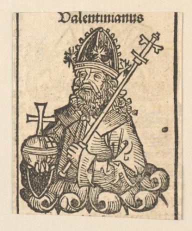 Schedelsche Weltchronik - Herrscherdarstellungen: Linea der kaiser, Valentinianus (132r)