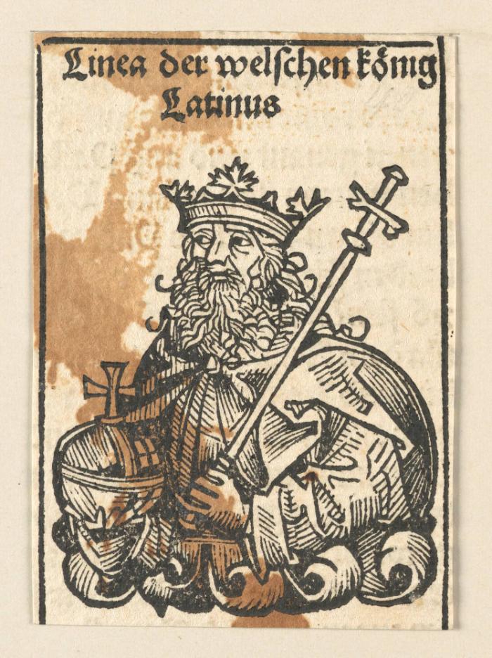 Schedelsche Weltchronik - Herrscherdarstellungen: Linea der welschen koenig: Latinus (43r)