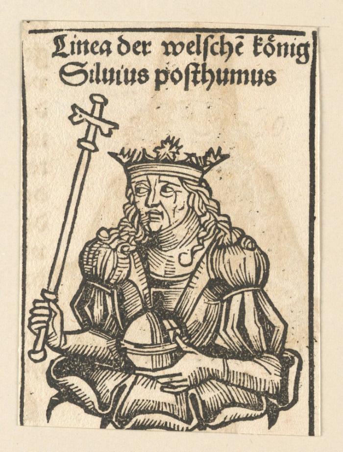 Schedelsche Weltchronik - Herrscherdarstellungen: Linea der welsche koenig, Silvius posthmus (49r)