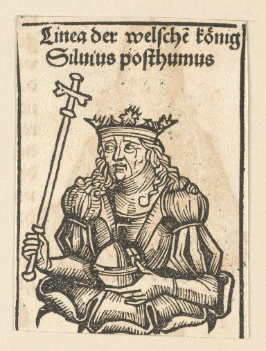 Schedelsche Weltchronik - Herrscherdarstellungen: Linea der welsche koenig, Silvius posthmus (49r)