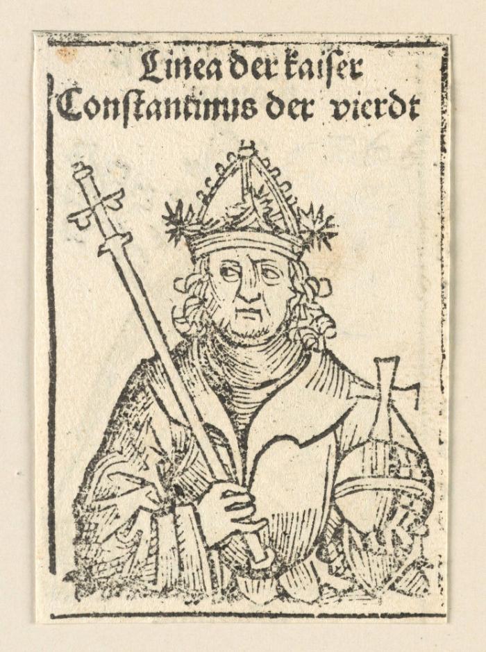 Schedelsche Weltchronik - Herrscherdarstellungen: Linea der kaiser, Constantinus der vierdt (157r)