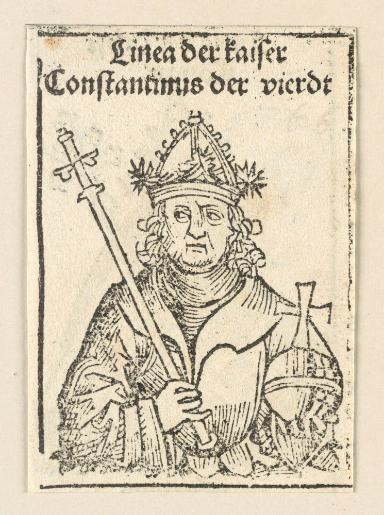 Schedelsche Weltchronik - Herrscherdarstellungen: Linea der kaiser, Constantinus der vierdt (157r)