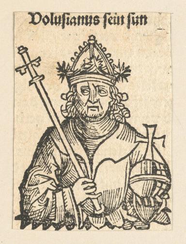 Schedelsche Weltchronik - Herrscherdarstellungen: Dolusianus sein sun (121r)