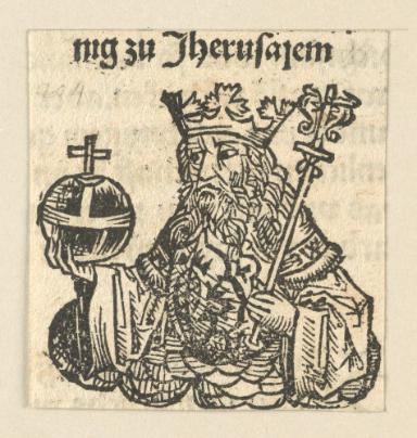 Schedelsche Weltchronik - Herrscherdarstellungen: [Almercius der sechst koe]nig zu Jherusalem (204r)