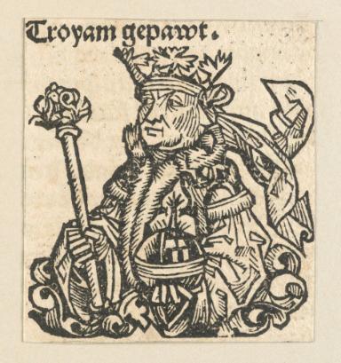Schedelsche Weltchronik - Herrscherdarstellungen: [Diser Troys hat in dardania geregirt un] Troyam gepawt (36r)