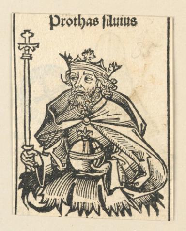 Schedelsche Weltchronik - Herrscherdarstellungen: Prorhas silvius (53r)